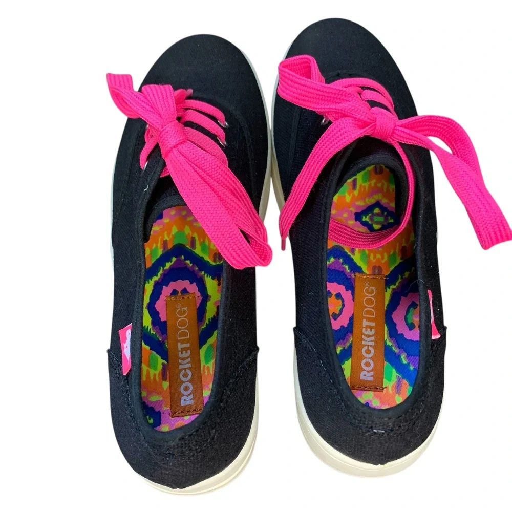 Rocket‎ Dog Platform Sneakers Canvas Lace Up Casual Shoes Black Pink Size 8.5